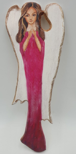 anioł drewniany malowany różowy 30 cm 