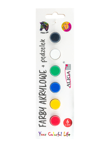 farby akrylowe z pędzelkiem mix kolorów 6x3ml | FTM-9525 