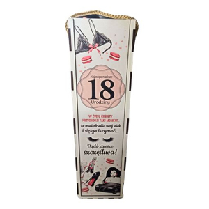 skrzynka pudełko 33,5 x 9,5cm na butelkę alkoholu 18 urodziny kolor PANI GADŻET 3311-PIG18