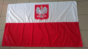 flaga biało-czerwona z godłem Polska 150x90